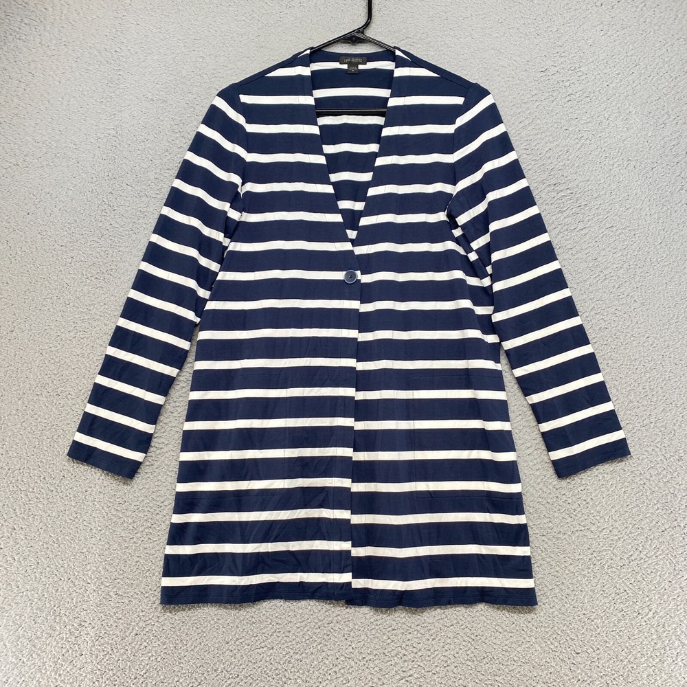 J. Jill Cardigan Womens XS Wearever Collection Single Button Striped Nautical